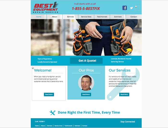 previous website design for best equipment repair service