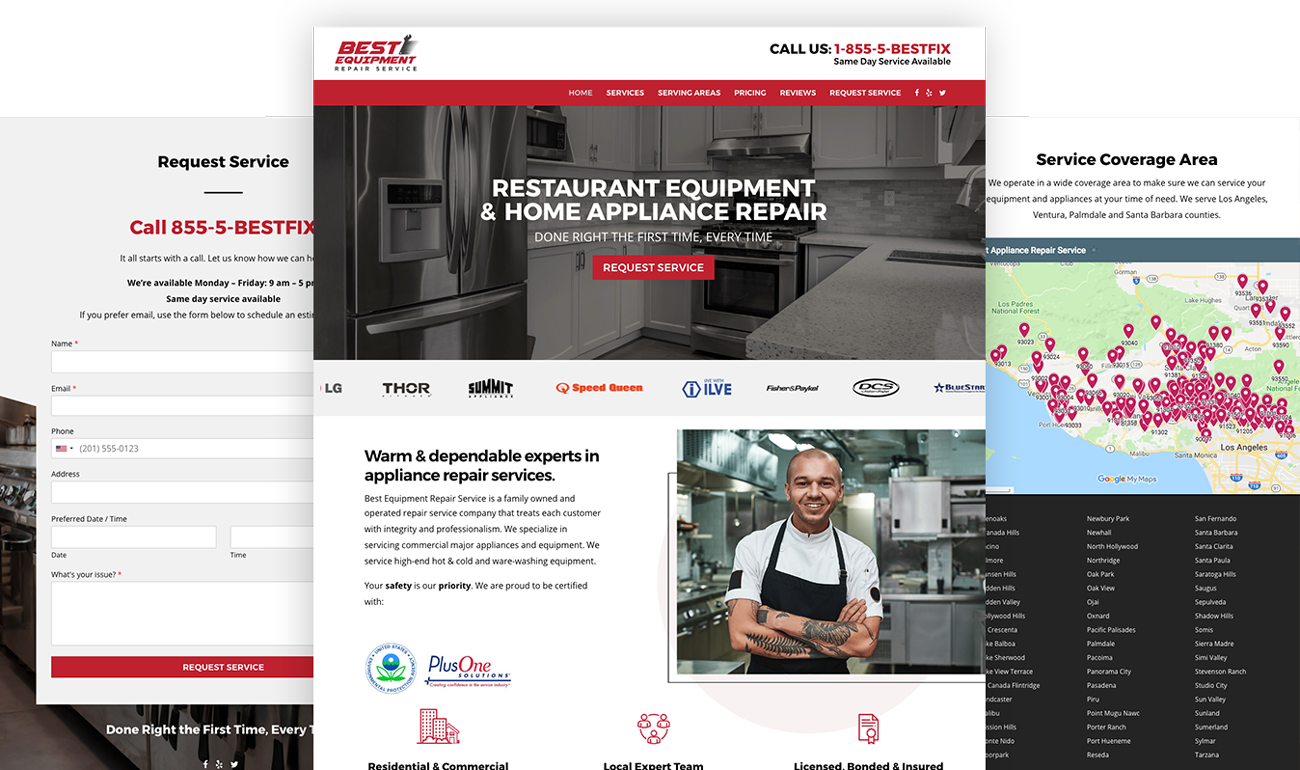 one page website design for best equipment repair service